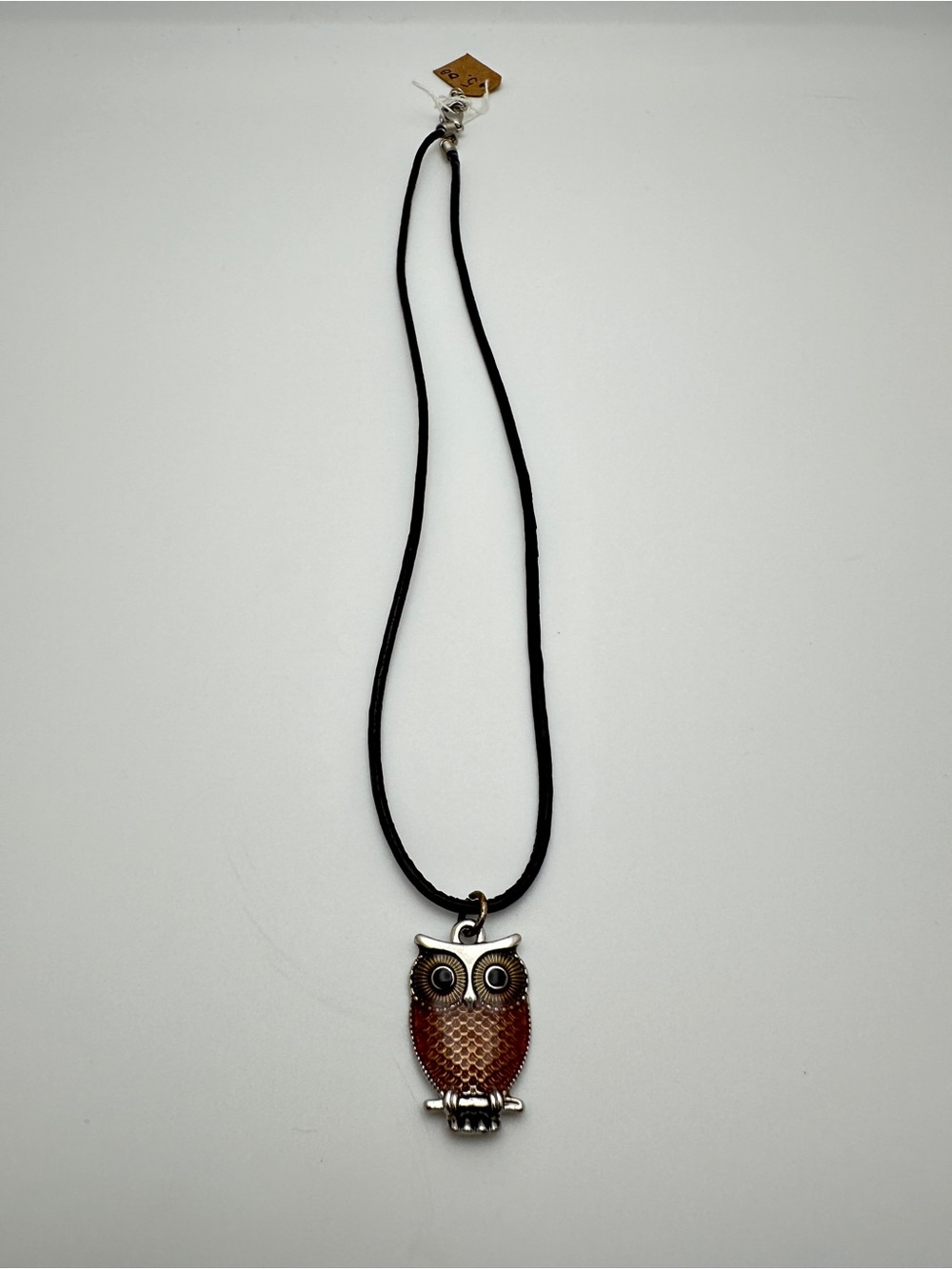 Brown Owl Pendant Necklace with Black Cord